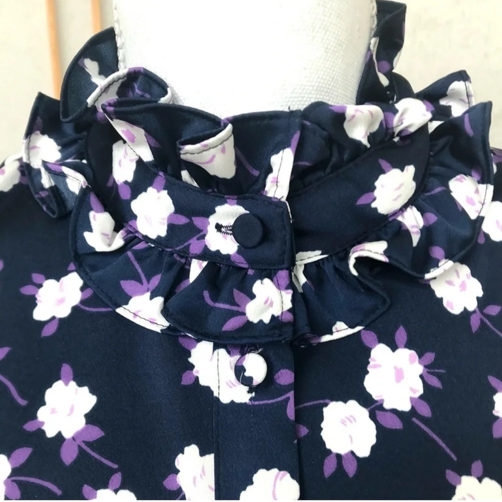 J. Crew Ruffleneck Sleeveless Peony Printed Top